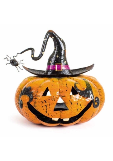 Metal Pumpkin Candle Holder With Spider - Heaven Sends